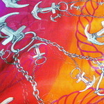 Sehr feiner Seiden - Chiffon in orange und lila mit Crash und Print