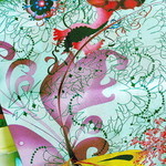 Seidentwill in bleu und lila mit modernem Print