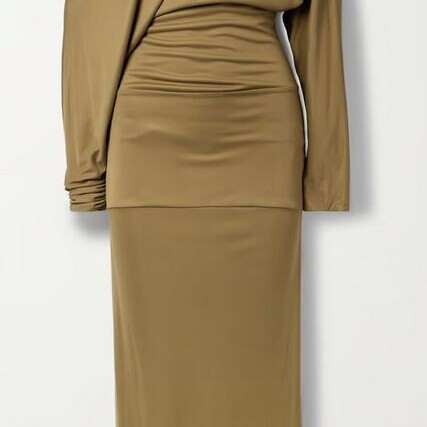 100% Viscose satin Jersey high gloss in Golden Sand | View: Goods drape of the Jersey