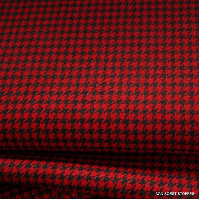 100% Wool Houndstooth Cherry Red & Dark Anthracite | View: 100% Wool Houndstooth Cherry Red & Dark Anthracite