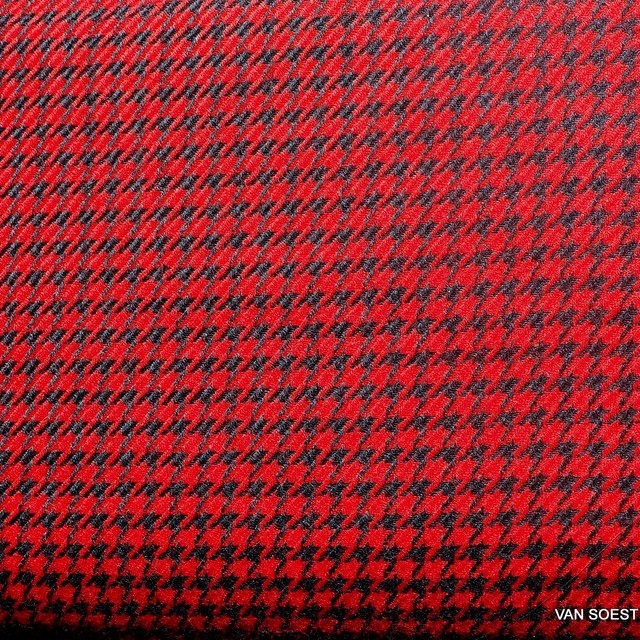 100% Wool Houndstooth Cherry Red & Dark Anthracite | View: 100% Wool Houndstooth Cherry Red & Dark Anthracite