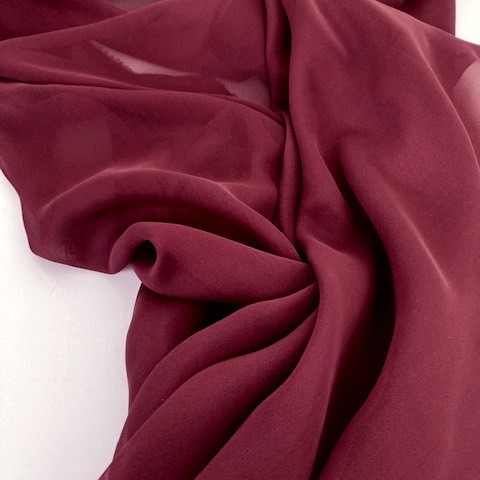 100% Italian Designer Silk Crepe Georgette Chiffon high twisted yarn Burgundy Red | View: 100% Italian Designer Silk Crepe Georgette Chiffon high twisted yarn Burgundy Red