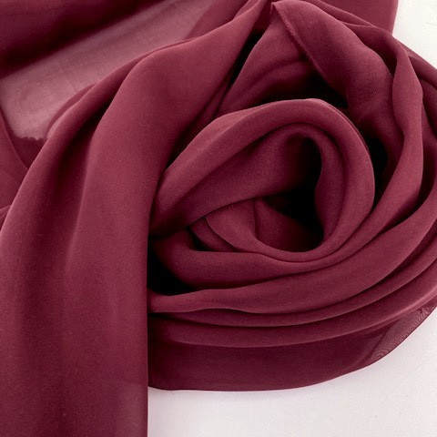 100% Italian Designer Silk Crepe Georgette Chiffon high twisted yarn Burgundy Red