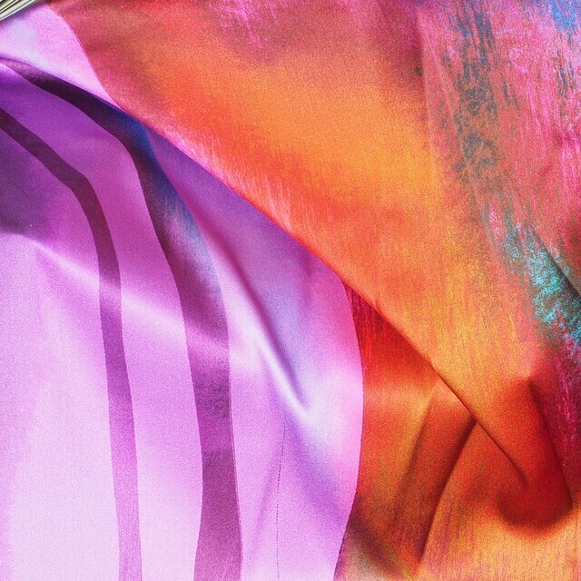 100% Aquarell Stretch Seide Made in Italy in Lila Gelb Türkis Rosé