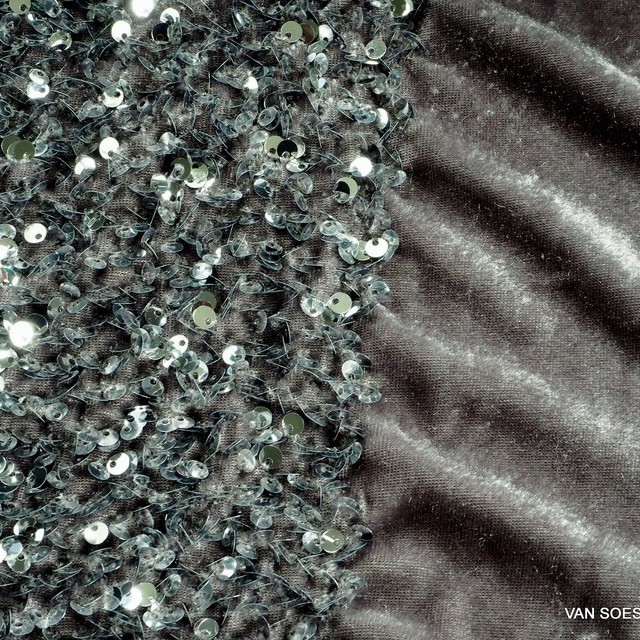 3-D stretch silver sequins on soft stretch light velvet