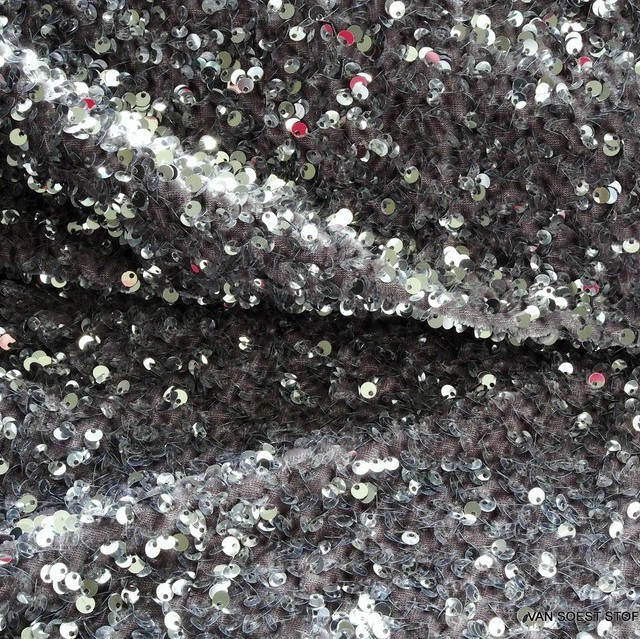 3-D stretch silver sequins on soft stretch light velvet | View: 3-D stretch silver sequins on soft stretch light velvet