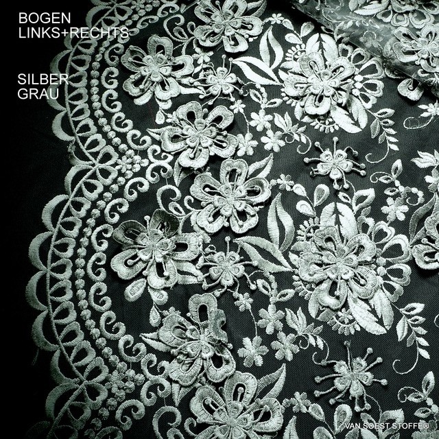 3D Couture flower embroidery in silver gray | View: 3D Couture flower embroidery in silver gray