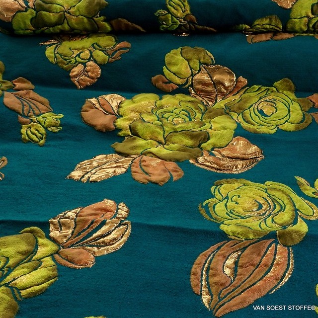 3D Firenze double roses jacquard in petrol-copper-giallo | View: 3D Firenze double roses jacquard in petrol-copper-giallo