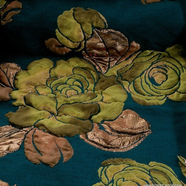 3D-Firenze Doppel Rosen Jacquard in Petrol- Kupfer-Giallo | Ansicht: 3D-Firenze Doppel Rosen Jacquard in Petrol- Kupfer-Giallo