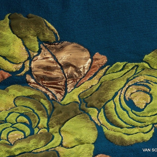 3D Firenze double roses jacquard in petrol-copper-giallo | View: 3D Firenze double roses jacquard in petrol-copper-giallo