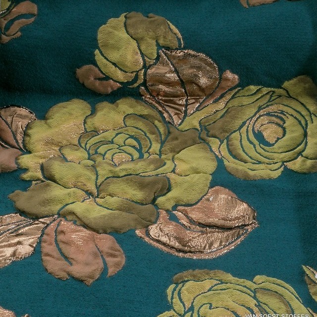 3D Firenze double roses jacquard in petrol-copper-giallo | View: 3D Firenze double roses jacquard in petrol-copper-giallo