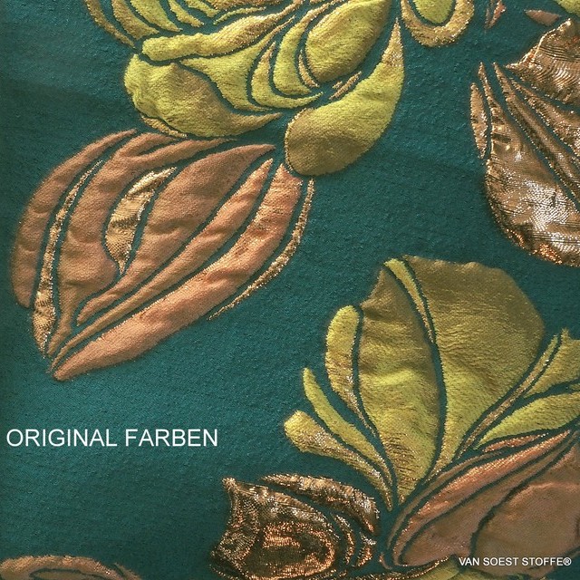 3D-Firenze Doppel Rosen Jacquard in Petrol- Kupfer-Giallo