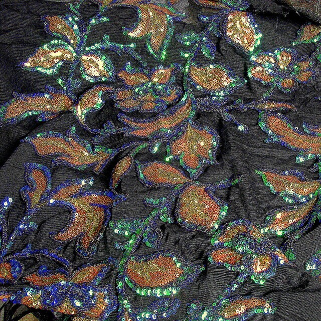 3D Goldene Blätter Pailletten in Smaragdgrün & Kobaltblau | Ansicht: 3D Goldene Blätter Paillettenin Smaragdgrün & Kobaltblau