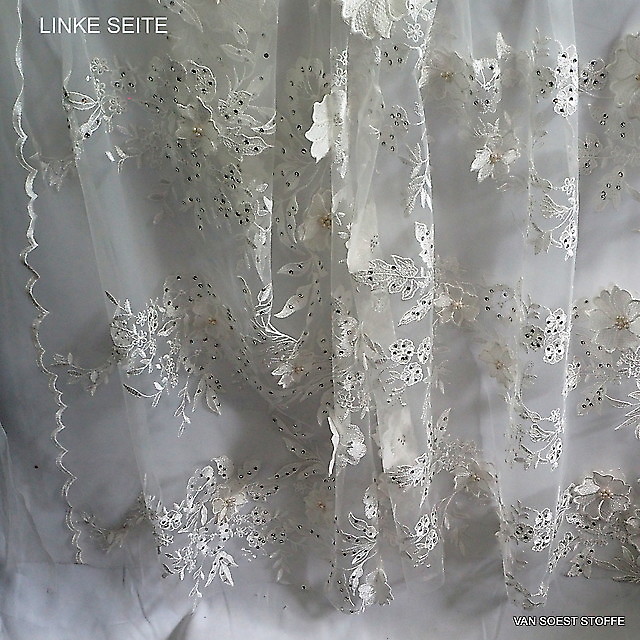 3D Pearls and Rhinestones Lace in white | View: 3D pearls and rhinestones lace in white