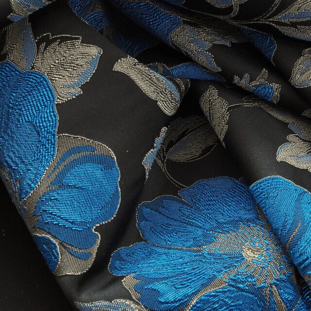 3D Vintage Blumen - Jacquard in Kornblau/Schwarz