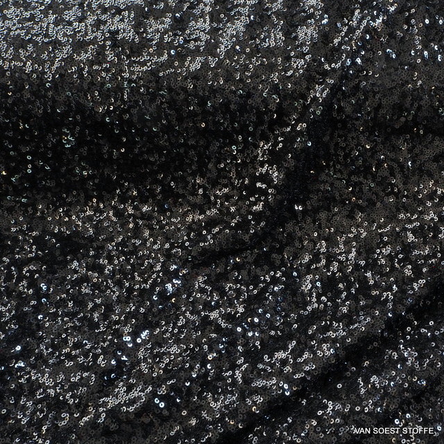 Allover black shiny mini sequins on stretch tulle