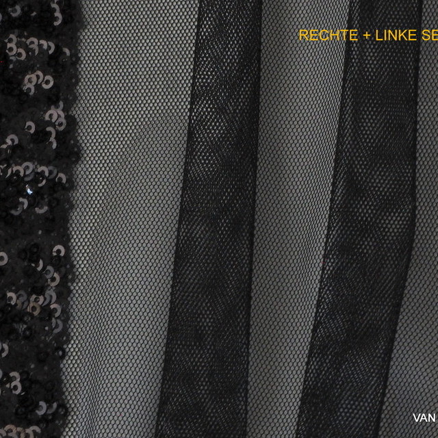 Allover Schwarze Glanz mini Pailletten auf Stretch Tüll | Ansicht: Allover Schwarze Glanz mini Pailletten auf Stretch Tüll
