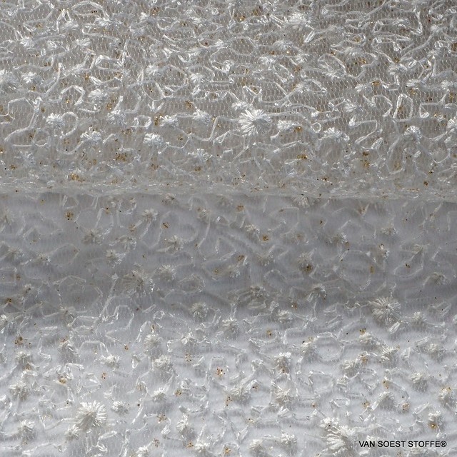 Allover mikro Blümchen auf Stretch Glitter Tüll in Off-White | Ansicht: Allover mikro Blümchen auf Stretch Glitter Tüll in Off-White