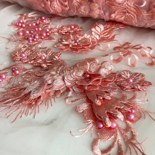 Serafina ROSE PINK BLUSH Gold Glitter Beaded Mesh Lace Sequin Fabric / Sold  by the Yard