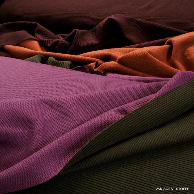 Stretch cotton piqué rib  in burgundy-orange | View: 1312-13 Cotton piqué-rib stretch colours