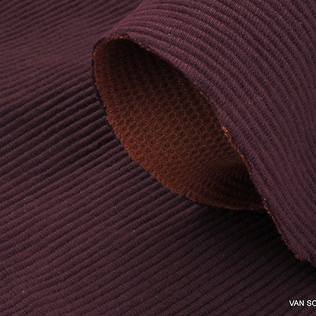 Stretch cotton piqué rib  in burgundy-orange