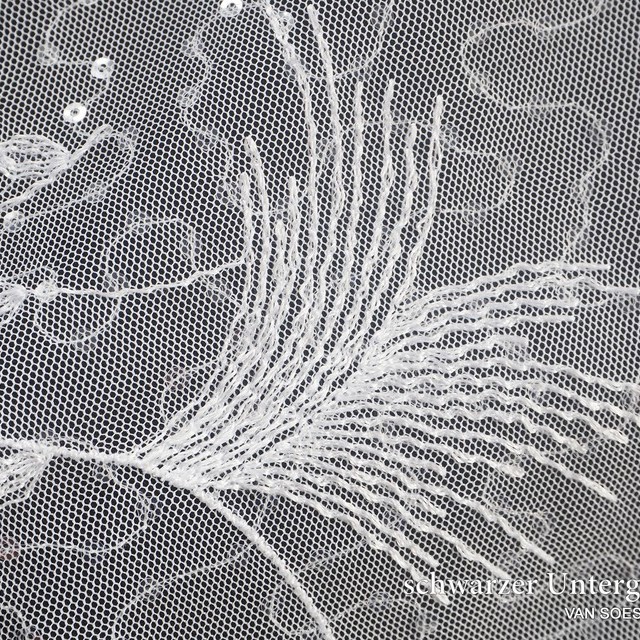Leaves flowers fantasy with mini sequins on soft tulle white | View: Leaves flowers fantasy with mini sequins on soft tulle white