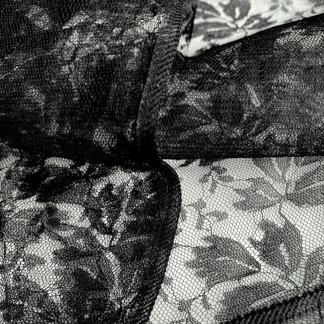 Leaves jacquard 100% nylon tulle non-stretch in deep Black | View: Leaves jacquard 100% nylon tulle non-stretch in deep Black