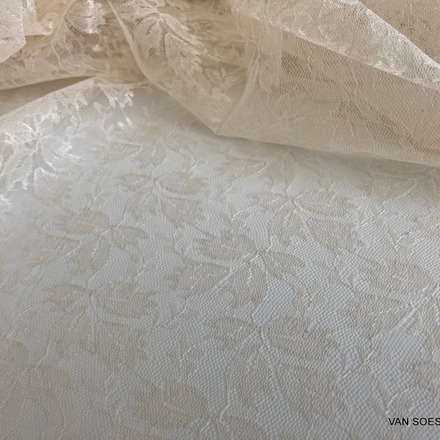 Leaves jacquard 100% nylon tulle non-stretch in light nude | View: Leaves jacquard 100% nylon tulle non-stretch in light nude