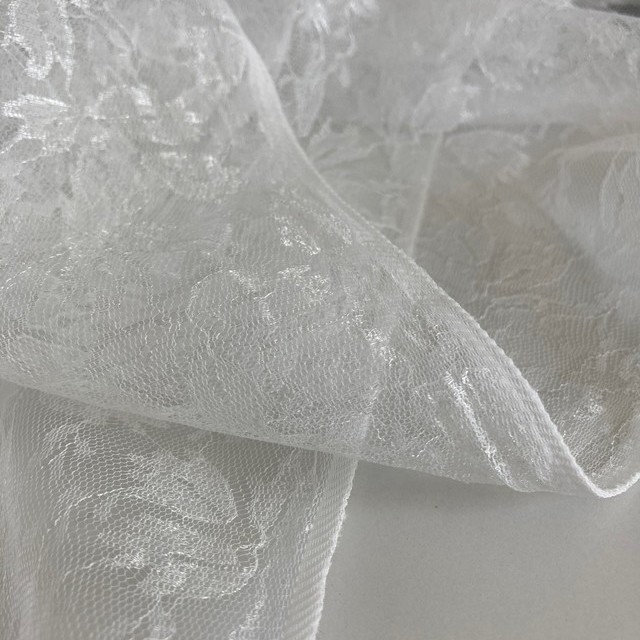 leaf jacquard 100% nylon tulle non-stretch in pure white