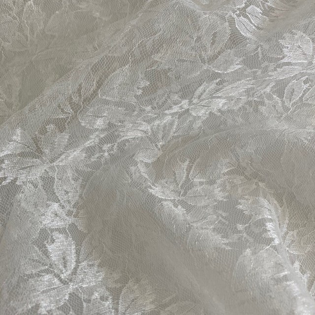 leaf jacquard 100% nylon tulle non-stretch in pure white | View: leaf jacquard 100% nylon tulle non-stretch in pure white