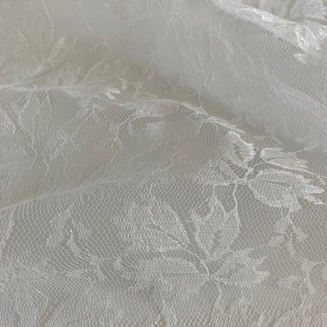 leaf jacquard 100% nylon tulle non-stretch in pure white | View: leaf jacquard 100% nylon tulle non-stretch in pure white