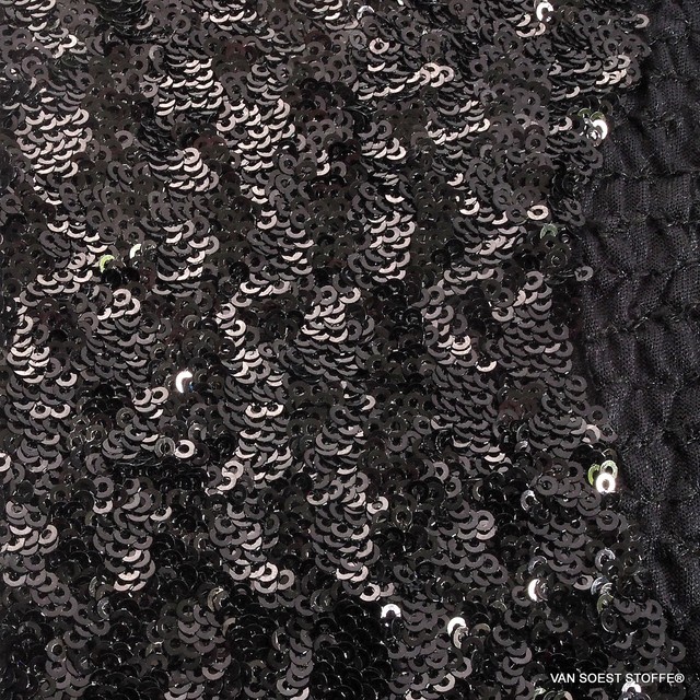 Opaque shiny mini sequins in black on black stretch jersey | View: Opaque shiny mini sequins in black on black stretch jersey