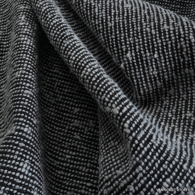 Bouclé Tweed in Schwarz - Weiß mit Lurex