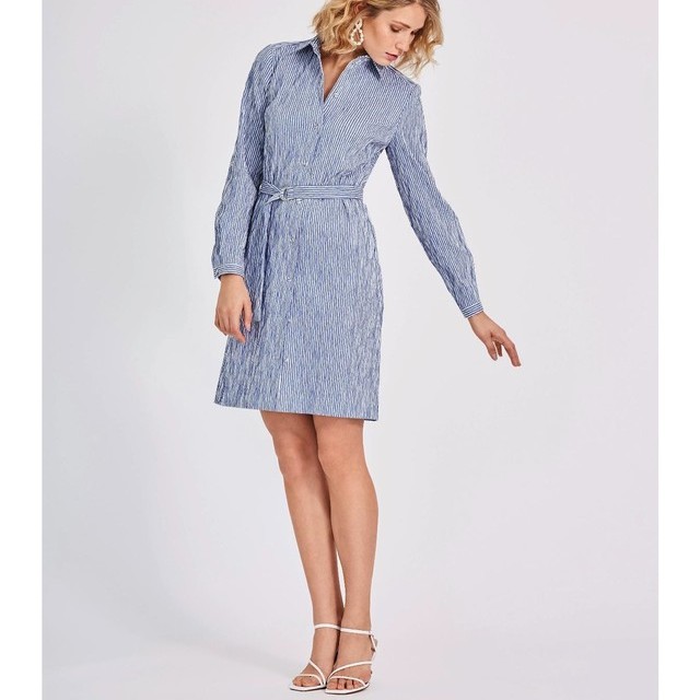 Burda style Seersucker mini Jacquard Streifen in klassischem Blau Ton