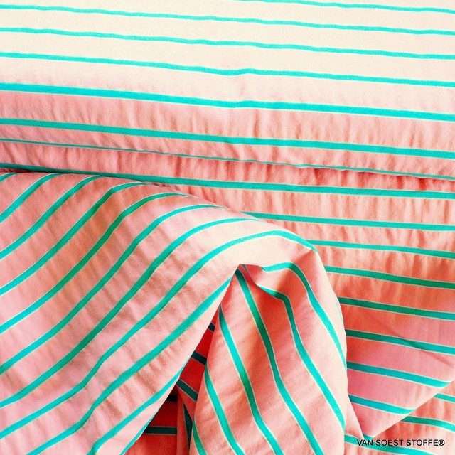 Burda style Usella stretch cross stripes in salmon-rose-lime green | View: Burda style Usella stretch cross stripes in salmon-rose-lime green