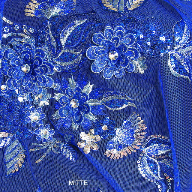 Rhinestone couture embroidery in Royal Bleu