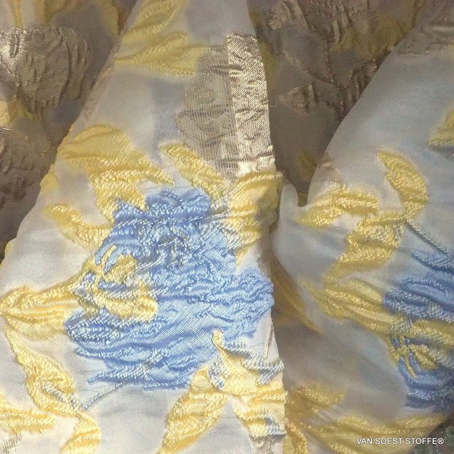 Couture 3D Blumen Organza Jacquard in Vanille - Gold - Bleu