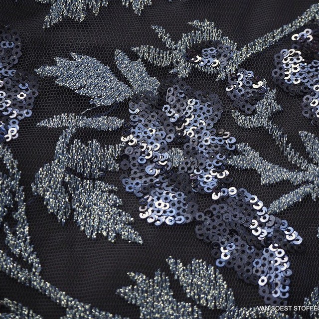 Couture Blumen Spitze mit Ton in Ton mini Pailletten in Navy