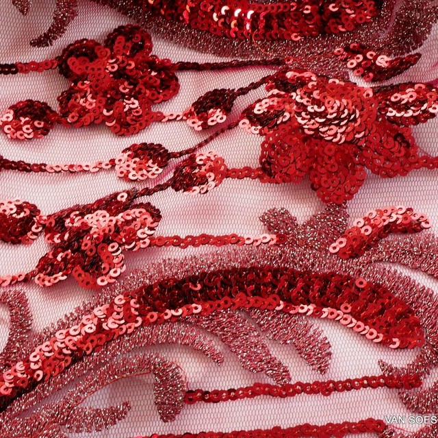 Couture designer lace with tone in tone mini sequins in wine red | View: Couture designer lace with tone in tone mini sequins in wine red