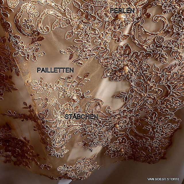 Pearls and bars haute couture embroidery in coffee-nougat | View: Pearls and bars haute couture embroidery in coffee-nougat