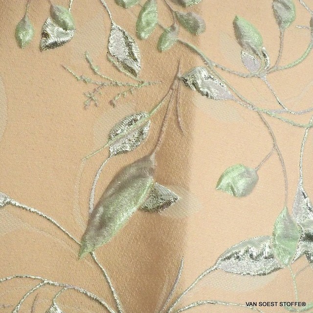 Couture Silver - pistachio 3-D leaves jacquard | View: Couture Silver - pistachio 3-D leaves jacquard