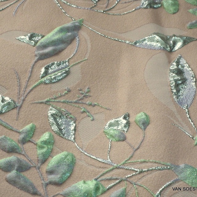 Couture Silver - pistachio 3-D leaves jacquard | View: Couture Silver - pistachio 3-D leaves jacquard