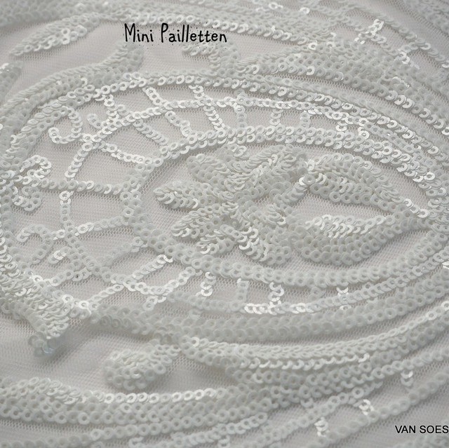 Couture lace with white - White mini sequins | View: Couture lace with white - White mini sequins on white soft tulle.