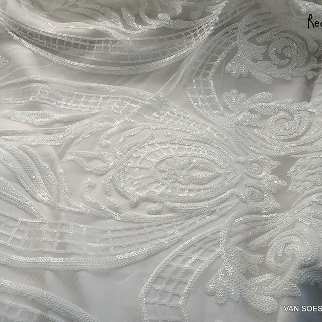 Couture lace with white - White mini sequins | View: Couture lace with white - White mini sequins on white soft tulle.