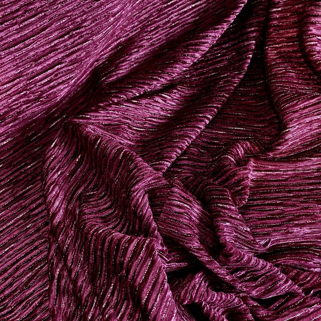 Designer stretch velvet pleated with silver lurex threads in fuchsia | View: Designer stretch velvet pleated with silver lurex threads in fuchsia