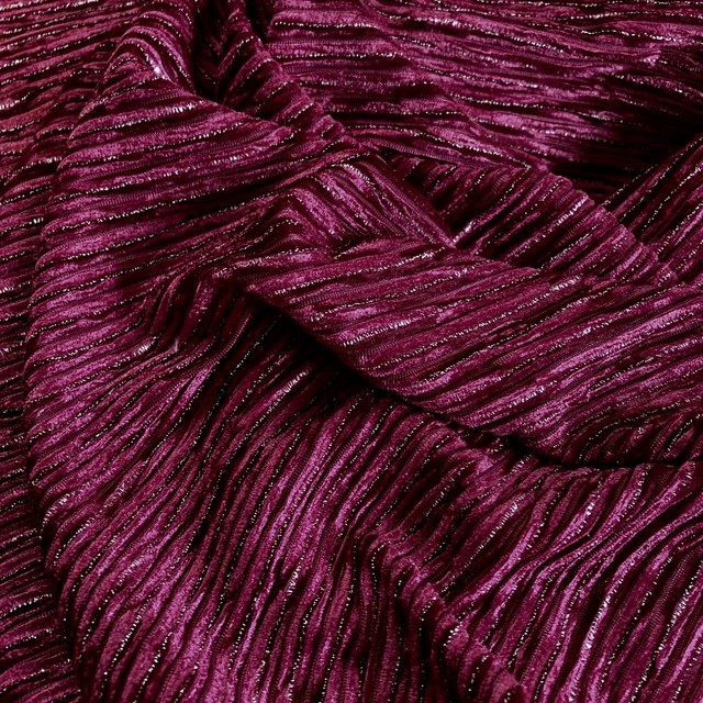 Designer stretch velvet pleated with silver lurex threads in fuchsia | View: Designer stretch velvet pleated with silver lurex threads in fuchsia