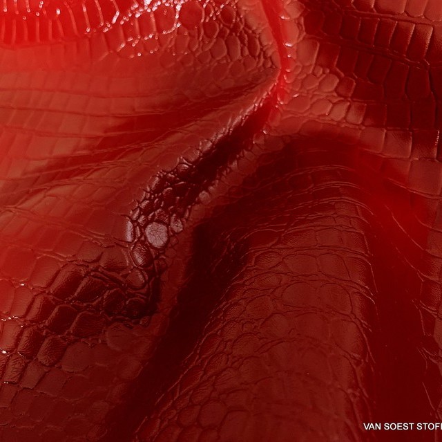 Exklusives Schlangenlackleder Imitat in Rot - Abseite Beige Velourimitat