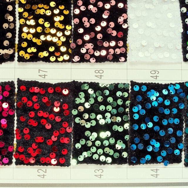 Art. No.: Coloured stretch velvet embroidered with coloured sequins | View: Coloured stretch velvet embroidered with coloured sequins Coloured stretch velvet embroidered with coloured sequins | View: Coloured stretch velvet embroidered with coloured sequins