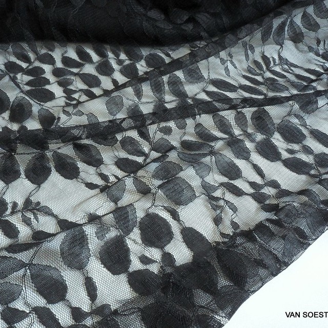 Fine cotton-nylon leaves Soft lace design in black | View: Fine cotton-nylon leaves Soft lace design in black
