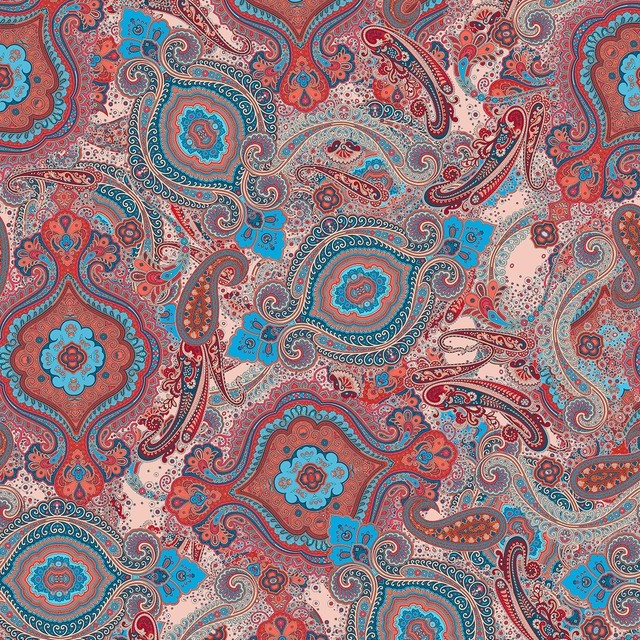 Feuriges Designer Cashmir - Paisley in Kaminrot Blau Rose | Ansicht: Feuriges Paisley in kaminrot blau rose